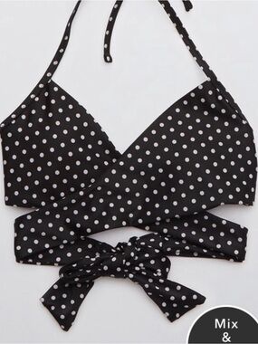 aerie Black and White Polka Dot Wrap Bikini Top